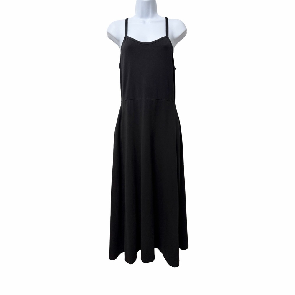 Pact Womens Organic Cotton Fit & Flare Tank Midi Dress Size L Black Minimalist